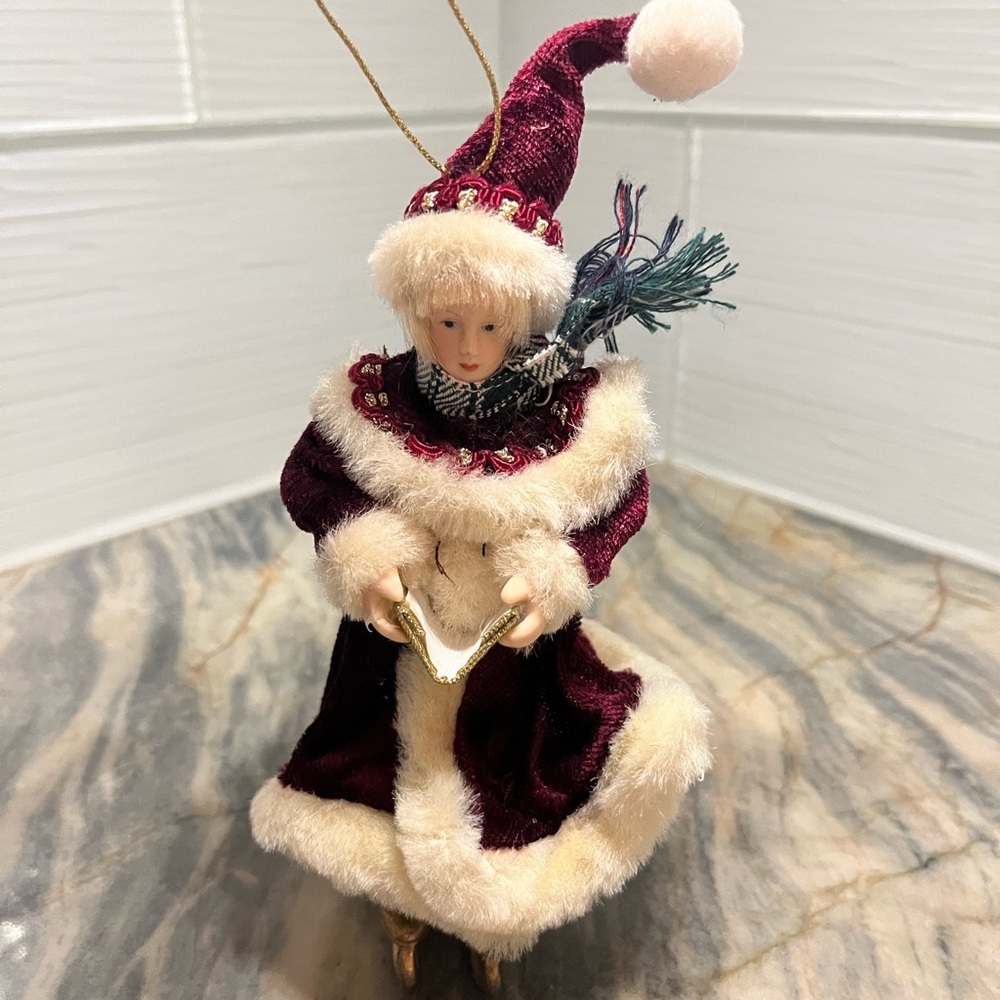 Vintage Christmas Ornament Girl Woman Ice Skating Gold Skates